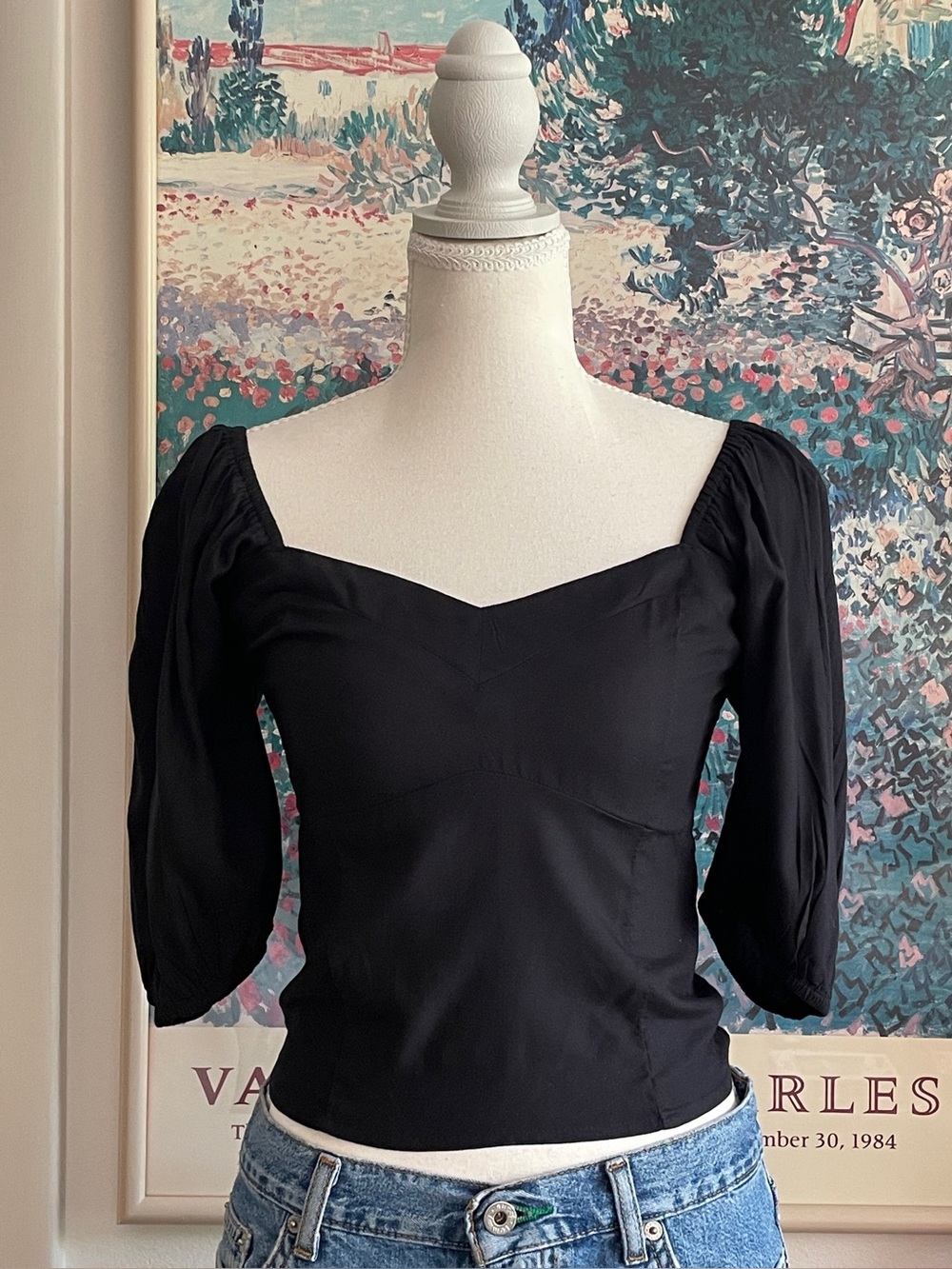 Abercrombie & Fitch Puff Sleeve Top Small Black Cottagecore Milkmaid Prairie